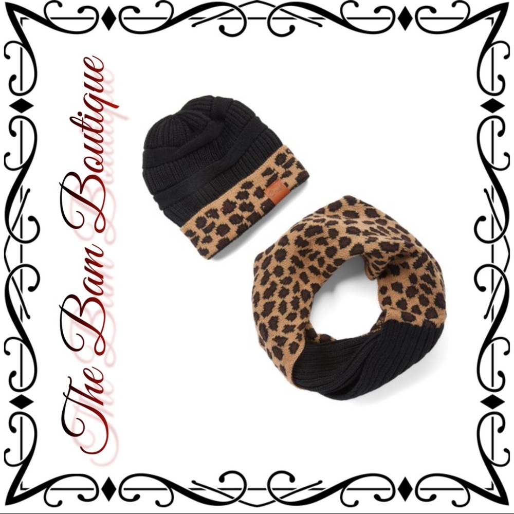 Black Leopard-Print Beanie & Infinity Scarf